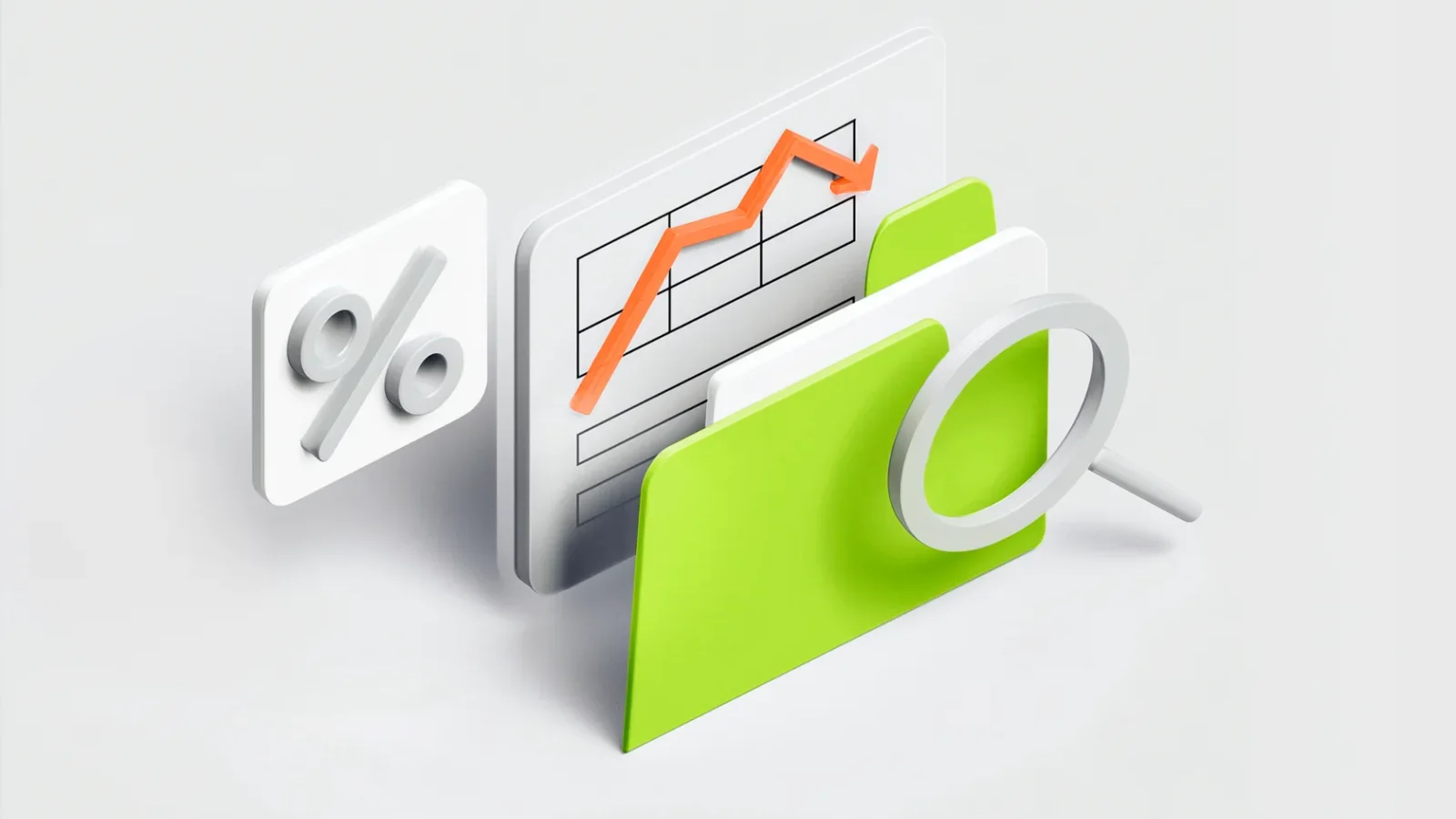 A search audit represented by a magnifying glass, report and growth chart