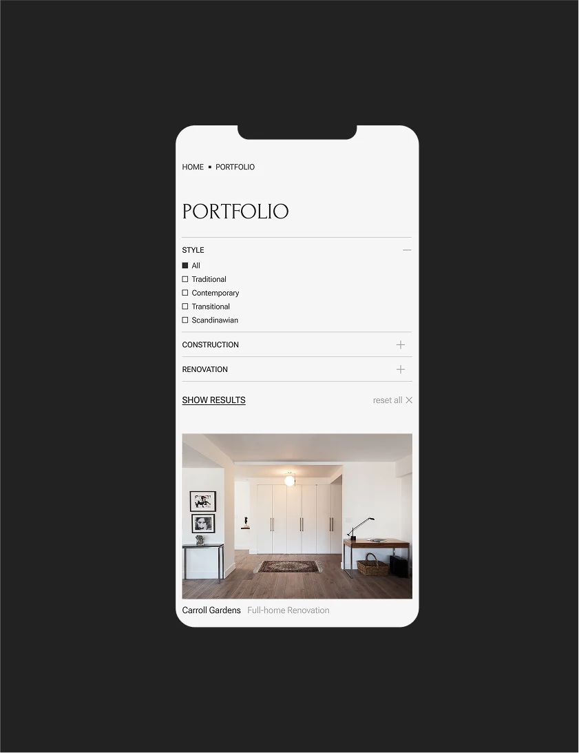 Mobile portfolio filtering